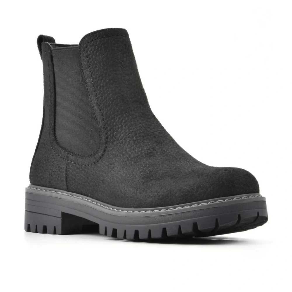 Black Chunky Sole Ankle Boots with Elastic Panels - Picture 1 of 5